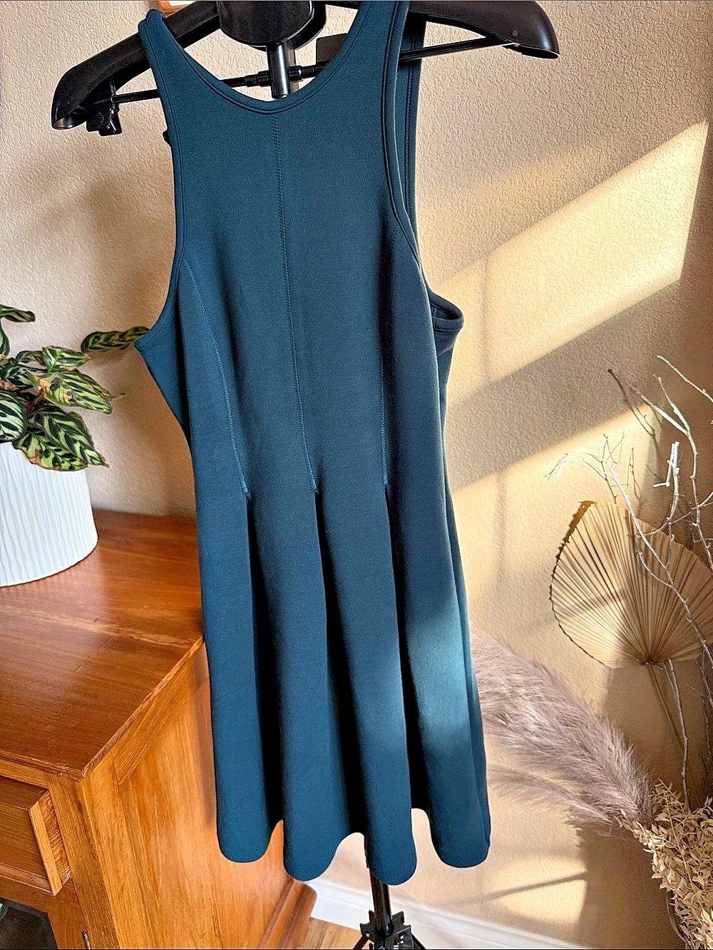 Athleta En Route Scuba Dress XS Nordic Teal Pleated Fit & Flare X-Small Like New